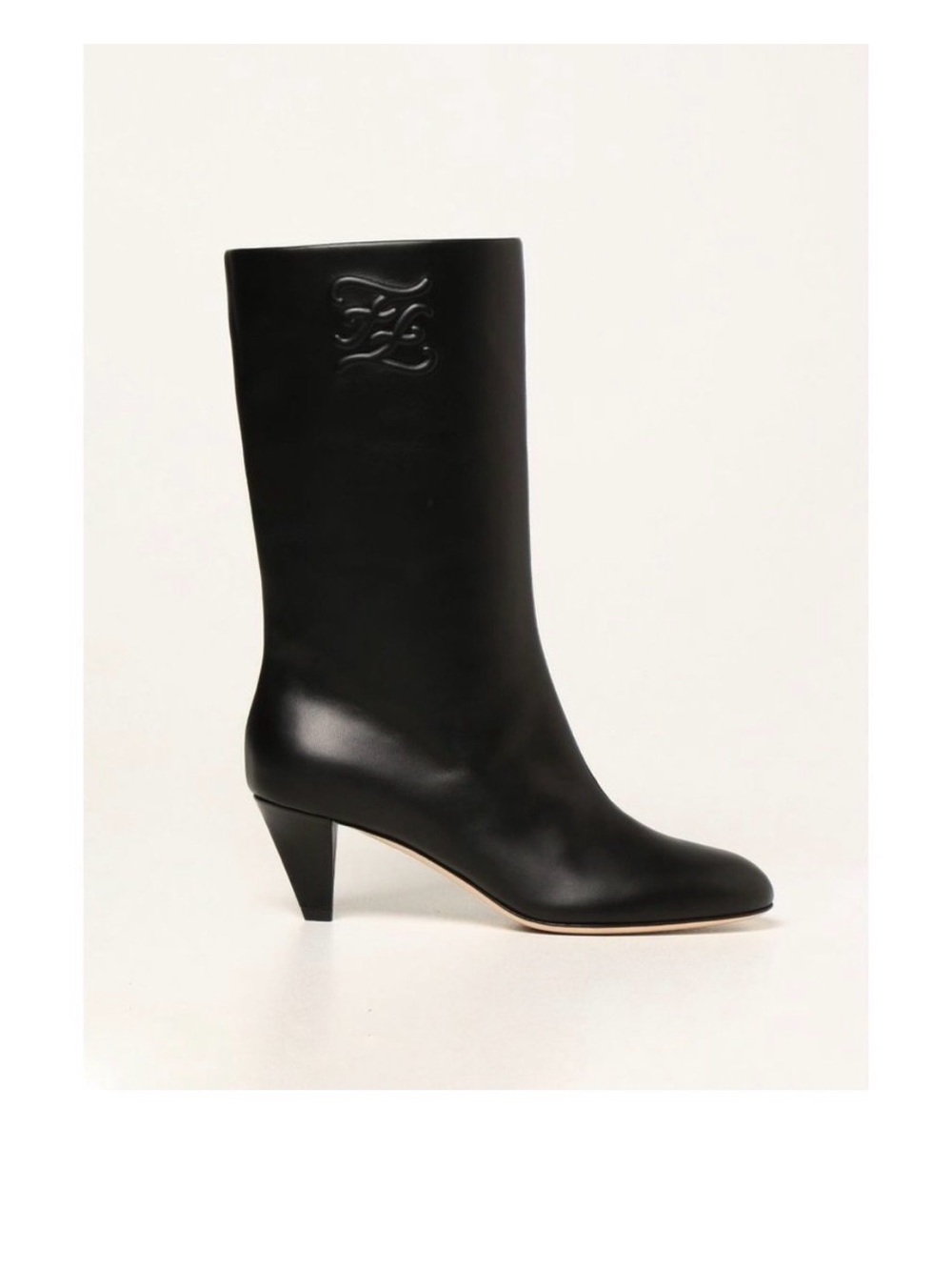 Fendi Black Kaligraphy Leather Mid-Calf Heeled Boot sz 38